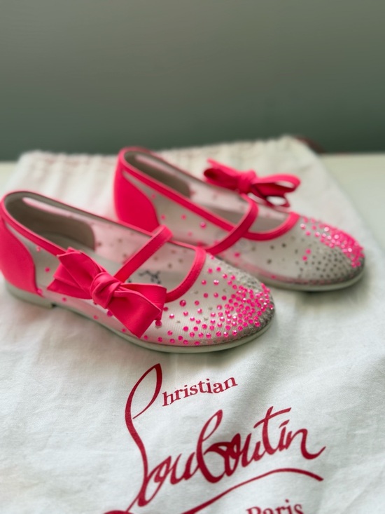 Christian Louboutin Other - Christian Louboutin Girls Pink Crystal Mary Jane Bow Shoes